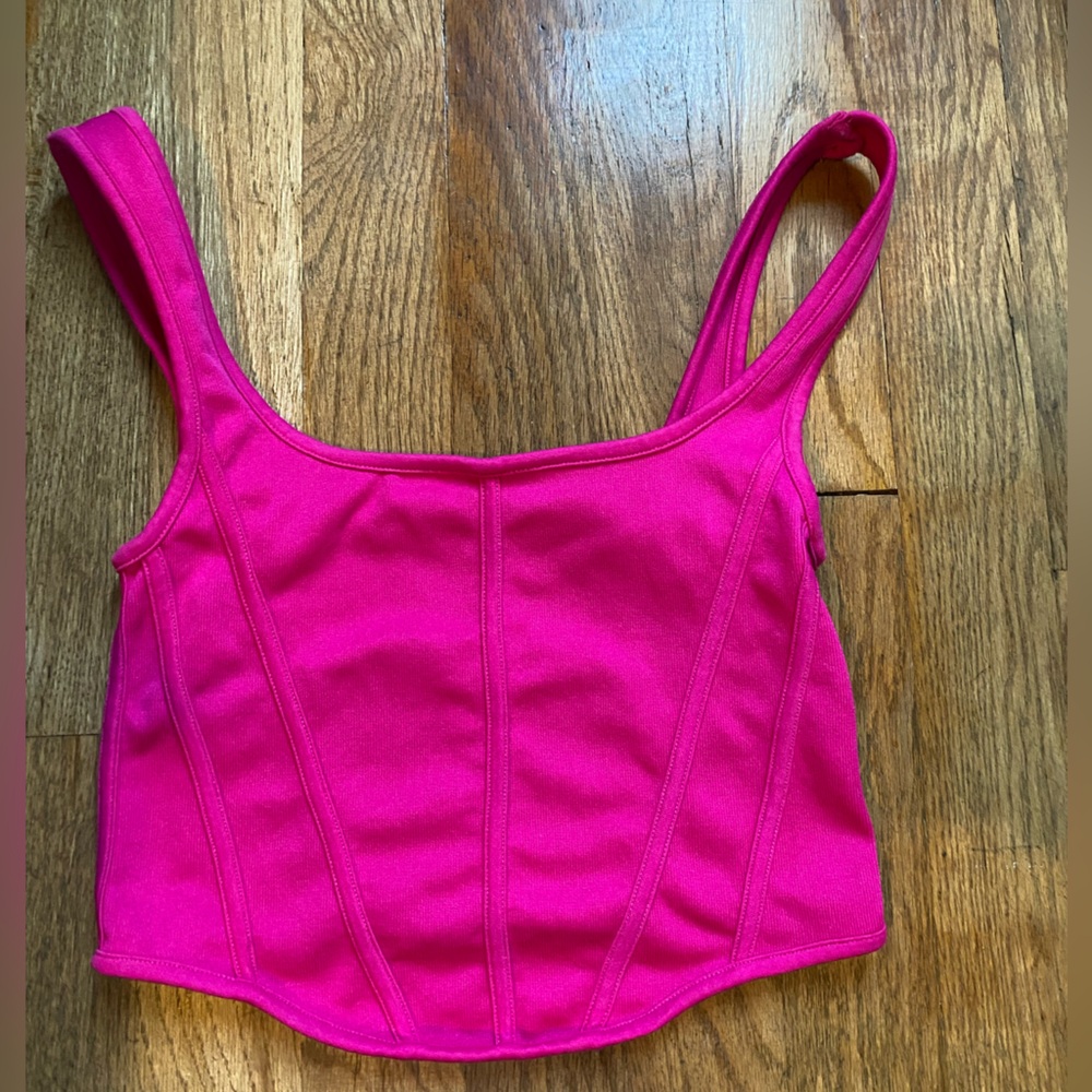 Ribbed Pink Suzettes Collection Ribbed Corset Top Womens S/M Built Up Tank Top